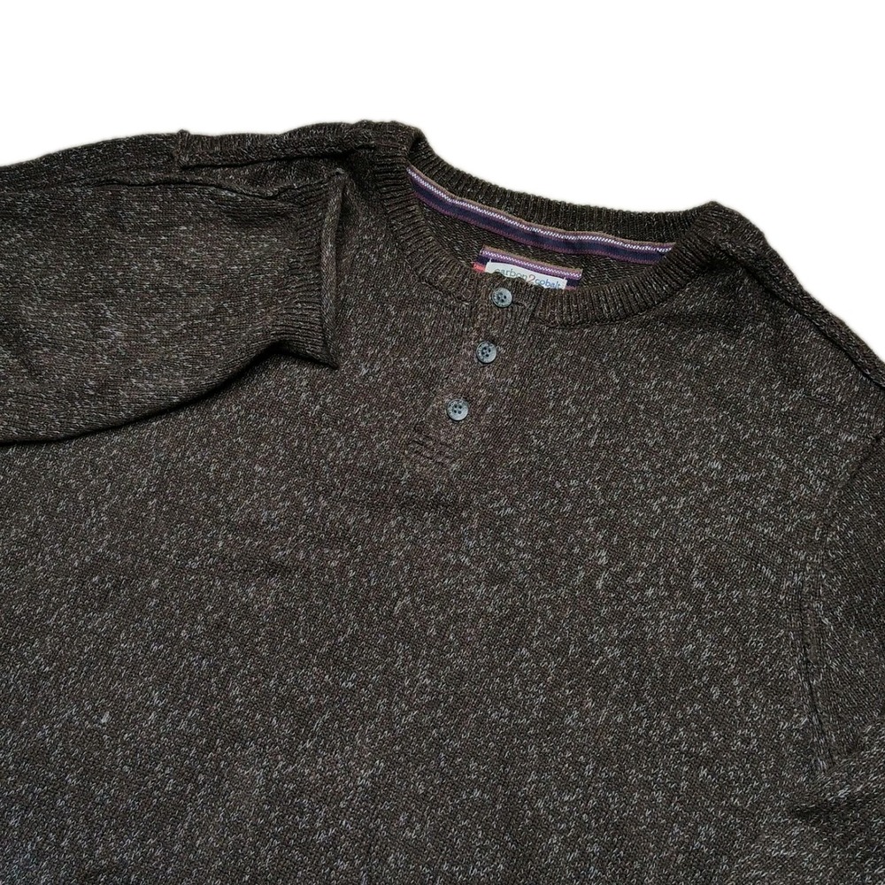 Carbon 2 Cobalt Henley Long Sleeve Knit Sweater Mens XL Marled Brown Pullover